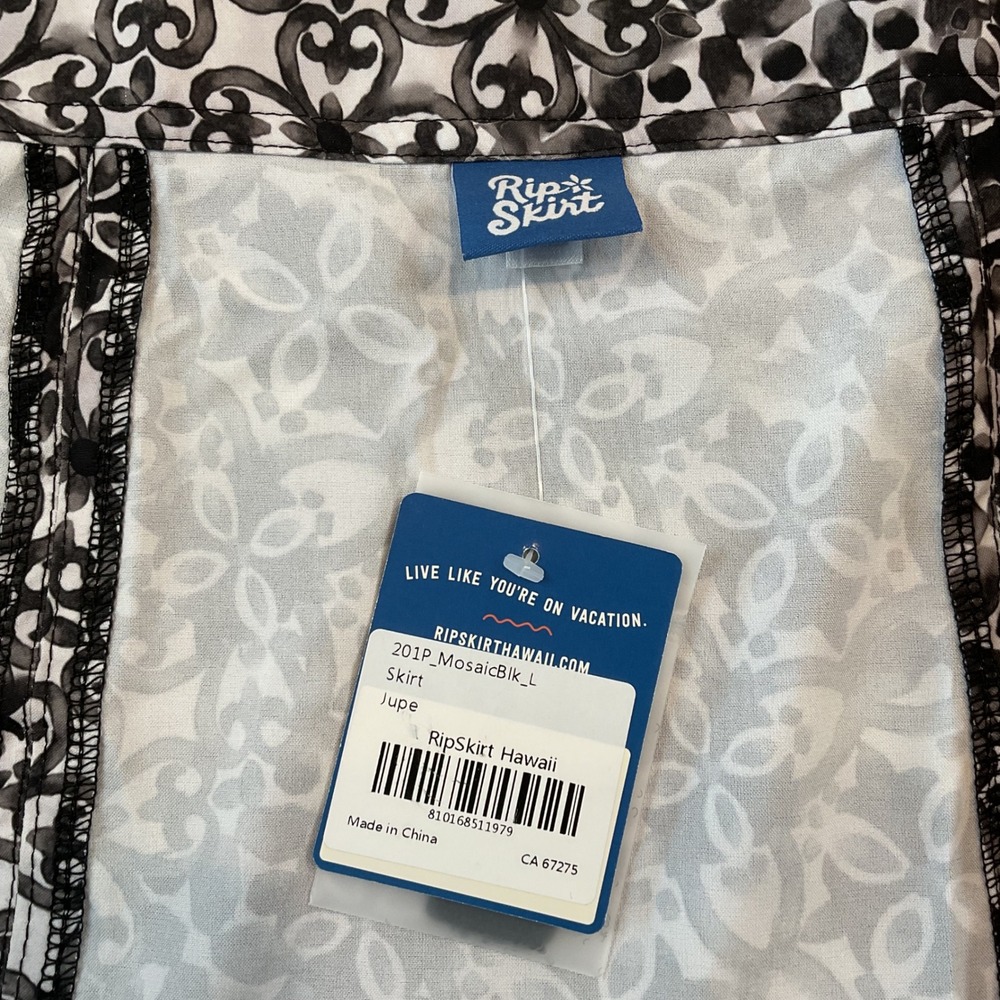 RipSkirt Hawaii Length 2 Wrap Skirt Mosaic Black White Large Swimsuit Coverup - Picture 6 of 9